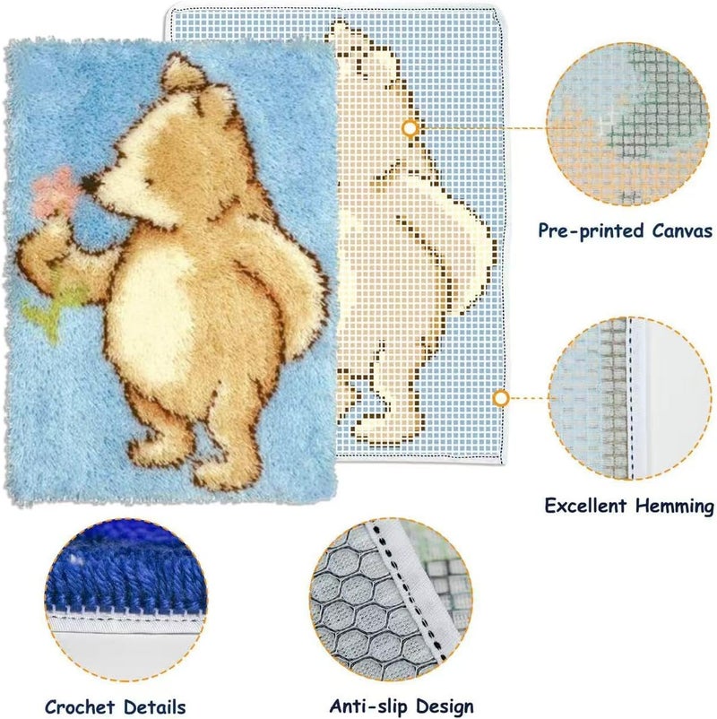 GLAECYY Hook Rug Kits,Bear Rug Making Kits and Adults Beginners Needlework Embroidery DIY Craft Rug Hook Rugs Kits for Home Decoration 20" X 15" - Image 2